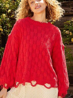 NWT POL Checkered Distressed Edge Sweater